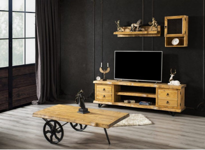 Real Wood Wall unit Luxury in Brown with Coffee table on wheels Rustic Wardrobe
